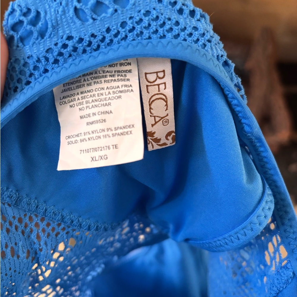 BECCA Blue Color Play Crochet Plunge One-Piece Swimsuit Size XL - Picture 2 of 7